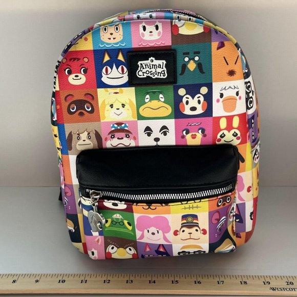 NINTENDO Animal Crossing Multicoloured Cartoon Print Zip Pockets Backpack Bag - Picture 13 of 16